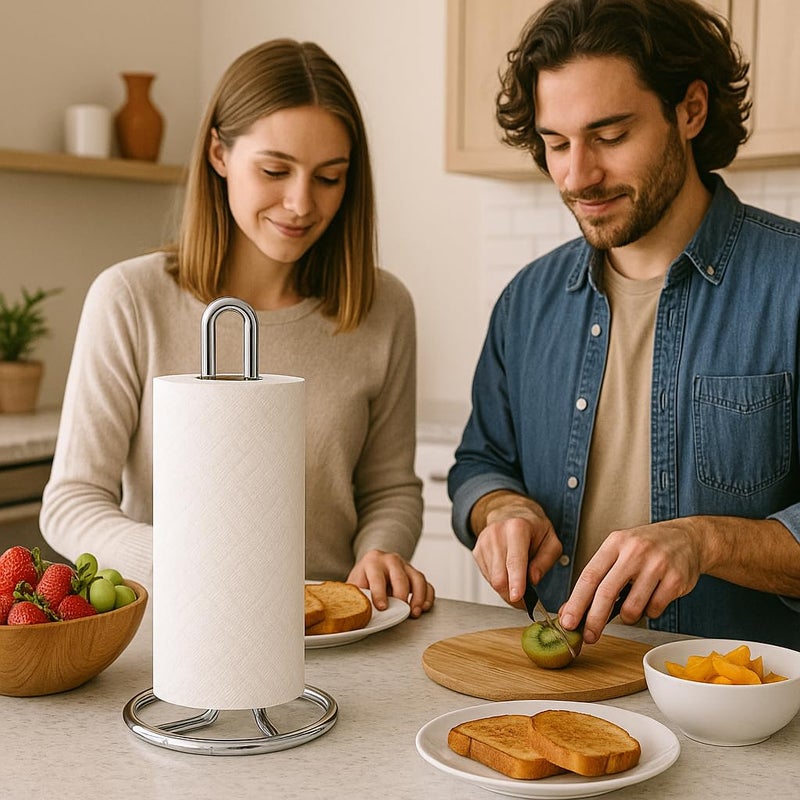 Creative Home Heavy Duty Metal Paper Towel Holder | Standing Roll Dispenser for Kitchen, Dining Countertops, Bathroom, Stable Base, 4.8" Diam Ã— 11.8" H, Chrome Plated - Image 5